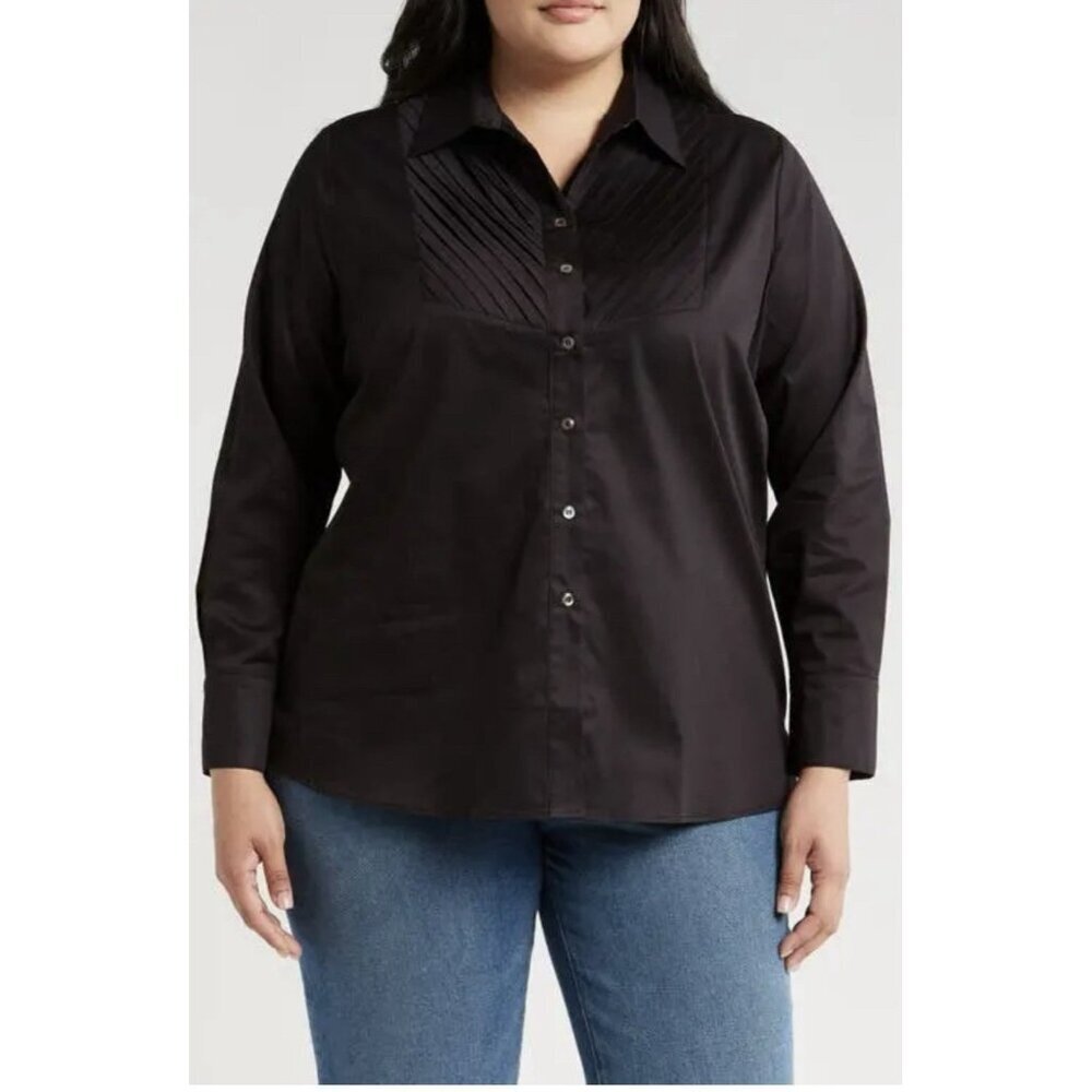 Harshman Women's Kaliyah Shirt Size 3X Black Cotton Plus Size Long Sleeve NWT